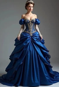 Vintage Victorian Bustle Prom Dress Ruched Satin Corset Historical Women Dress - Picture 1 of 6