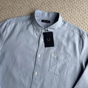Fred Perry Oxford Shirt Long Sleeve Light Smoke Blue Mod 60s Mens 2XL XXL BNWT - Picture 1 of 16