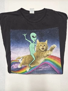 Y2K Alien Cat Rainbow Tee - Vintage 2000s Size: US XL - Bild 1 von 5