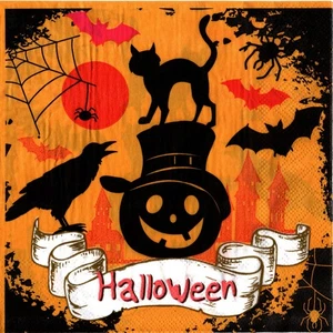 Serviettes en papier Halloween chat corbeau. Paper napkins Halloween cat crow - Picture 1 of 1