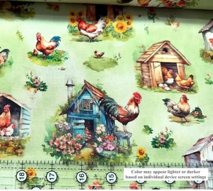 Robert Kaufman's Home To Roost Clover Chicken Rooster FABRIC 100% Cotton Farm - Picture 1 of 1