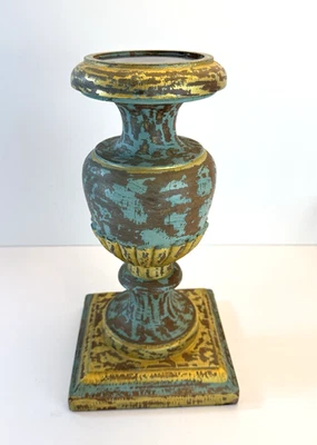 Pottery Barn LG Vela Pilar Madera Tallada Francés Azul/Dorado Envejecido Acanalado Foto 1 de 4