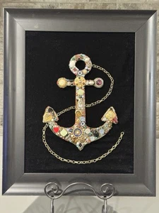 Handgefertigte SCHMUCKKUNST ~ gerahmter Anker aus recycelten Artikeln 17 x 14,5 Marine - Bild 1 von 13