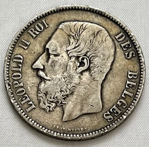 1873 Belgium Silver 5 Francs - Picture 1 of 2