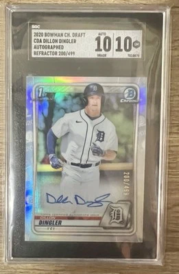 2020 Bowman Draft Dillon Dingler 1st Bowman Chrome Refractor Auto /499 SGC 10 - Image 1 of 2