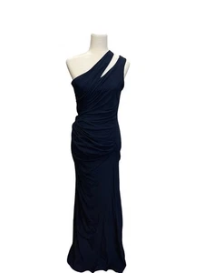 Monique Lhuillier One Shoulder Navy Blue Long Dress SIZE 8 - Picture 1 of 6