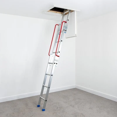 LOFT-TRAC 3-Section Loft Ladder with Dual Handrail Aluminium 2.13m–3m EN14975 150kg Load