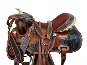 Gang Westernsattel Pferd Vergnügen Floral verziert Leder Tack Set 15 16 17 18 - Bild 1 von 10