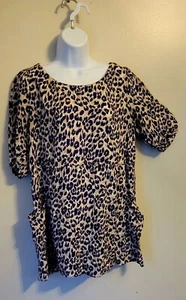 Twenty One Azul Leopardo Estilo Mock Top Blusa Mini Vestido Delantal Bolsillos L - Imagen 1 de 5