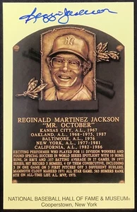Reggie Jackson Signed Gold HOF Plaque Postcard Yellow Yankees Autograph JSA - Picture 1 of 3