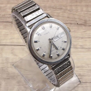 Orologio Vintage Timex Automatico Uomo Tono Argento Acciaio Inox Carica Auto Data Anni 80 - Foto 1 di 9