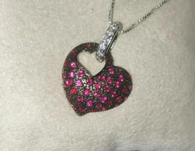 Ross Simons sterling silver pink lab created sapphire Heart Pendant necklace - Image 1 of 4