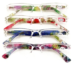 4 Paar rechteckige Damen-Lesebrille mit Blumenmuster - klare Gläser Blumenleser LWV5 - Bild 1 von 3