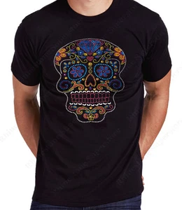 Men's Rhinestone T-Shirt " Colorful Sugar Skull " in SM to 3X - Unisex - Picture 1 of 1