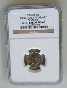 2004 D Improperly Annealed Planchet Error Dime NGC MS65 GEM - Picture 1 of 2
