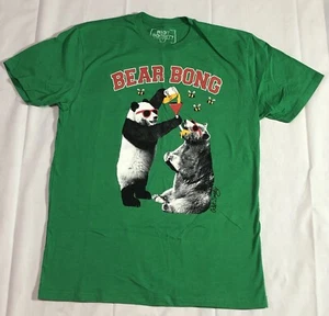 Riot Society T Shirt Men's L Bear Bong Party Funny Animal Beer Joke Green Tee - Picture 1 of 7