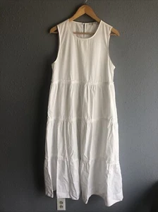 Madewell White Tiered Maxi Long Dress in Summer LARGE Flare Tent Trapeze Boho - Picture 1 of 13