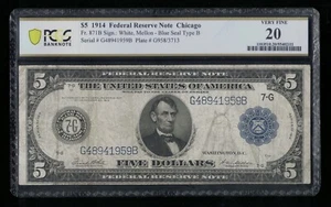 SC 1914 $5 Fr.871B FRN Chicago Blue Seal Type B PCGS 20 Very Fine (959) - Picture 1 of 3