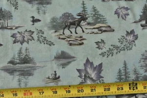 By 1/2 Yd, "Canoe Country" Scenes on Green Flannel, Moda, Holly Taylor, P8946 - Picture 1 of 7