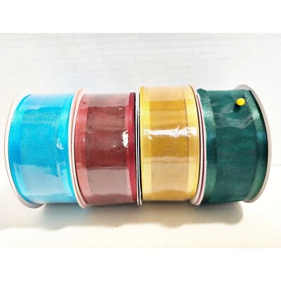 "Lote de 4 cinta transparente de organza borde satinado colores surtidos carrete 1,5"" x 25 yardas" Foto 1 de 4