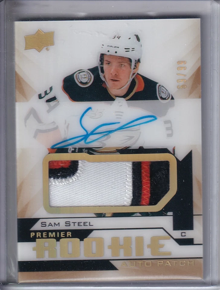 2018-19 Upper Deck Premier Acetate GOLD Sam Steel RC PATCH AUTO 69/99 - Ducks - Image 1 of 1