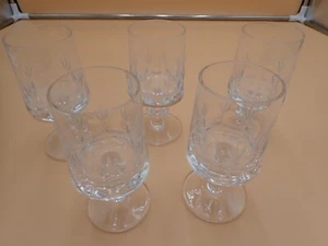 Set - 5 Beautiful German Kaspar Bleikristall Engraved Footed 24% Crystal Goblets - Picture 1 of 5
