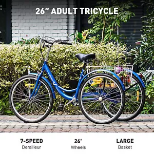 Viribus 24/ 26" 7-Speed Adult Trike Tricycle 3-Wheel Bike w/Basket for Shopping - Picture 1 of 45