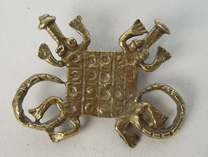 Vintage Bronze/Brass Alva Museums Replicas Crossed Crocodile Pin A Shanti Akan - Picture 1 of 5