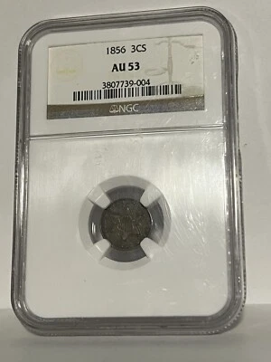 1856 3c Three Cent Silver Coin NGC AU 53 - Image 1 of 4