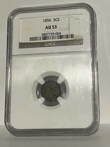 1856 3c Three Cent Silver Coin NGC AU 53 Cover