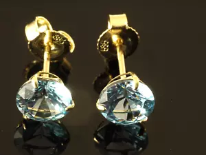 585 Gold Ohrstecker mit 3 Krappen 1 Paar 6 mm Grösse mit Aquaminen - Bild 1 von 3