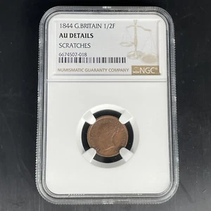 NGC Graded Great Britain 1844 1/2F Half Farthing AU Details Coin - Picture 1 of 4