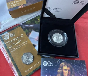 2017 50p. Sir Isaac Newton. The Pursuit Of Truth.Silver Proof Piedfort/BUNC 50p. - Picture 1 of 16