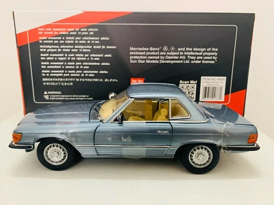 Sun Star 1977 Mercedes-Benz 350 SL Blue Grel 4 Door Open 1:18 New Original Box - Image 1 of 4