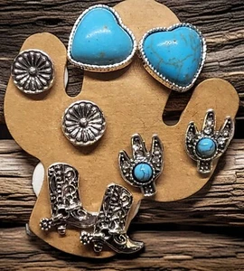 Western Style Turquoise Jewelry Lot Stainless Steel Stud Post Earrings 4 Pair - Picture 1 of 5