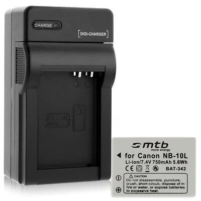 MTB MORE ENERGY Batterie NB-10L + Caricatore per Canon PowerShot G15, G16, G1X, SX40 HS, SX50 HS