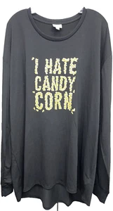 NWT LuLaRoe 3XL Solid Black “I Hate Candy Corn” Graphic Hudson Long Sleeve Shirt - Picture 1 of 7