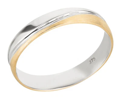 Trauring 375 Gold bicolor 4 mm breit Gelbgold Weißgold zweifarbig Damen Herren - Bild 1 von 4