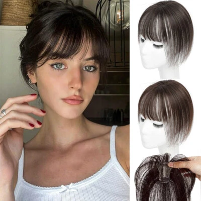 Clip In Remy Echthaar 3D Air Luft Pony Franse Bangs Haarteil Haarverlängerungen - Bild 1 von 4