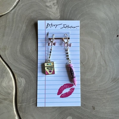 Betsey Johnson Crayon & Box Mismatch Drop w/Rhinestones & Bows Gold - Image 1 of 4