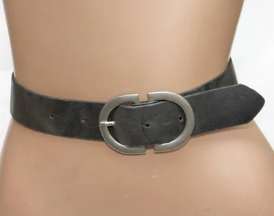 Cinturón de cuero genuino negro H&M vintage para hombre hebilla plateada fresca - talla 32 Foto 1 de 4