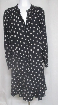 REBECCA TAYLOR Black White puff pattern Midi drawstring waist Dress Size 12 - Image 1 of 4
