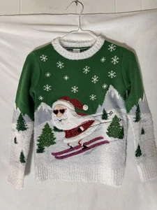 Holiday Time Skiing Santa Sweater Size Kids Medium 7/8 Rare Nice Condition - Picture 1 of 10