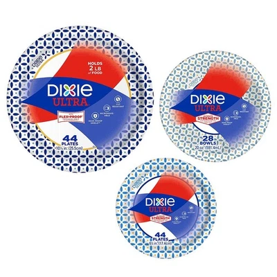 Paquete de platos y tazones de papel ultra resistentes Dixie - Platos grandes (44), p... Foto 1 de 4