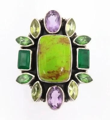 Nicky Butler Sterling Silver Green Turquoise Multi Color Gemstone Ring Size 7 FZ - Image 1 of 4