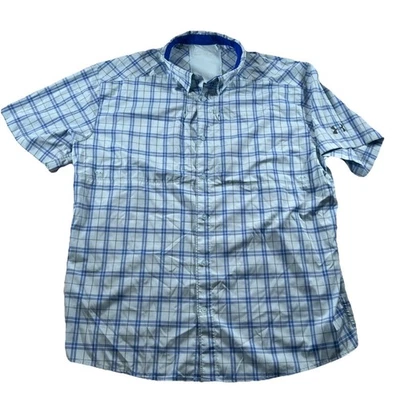 Рубашка мужская Under Armour 2XL синяя клетчатая на пуговицах тепловое снаряжение вентилируемая для рыбалки - Изображение 1 из 4