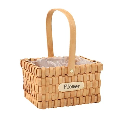 1pc Hand Knitting Flower Flower Wooden Basket Container Flower Basket Decor - Image 1 of 4