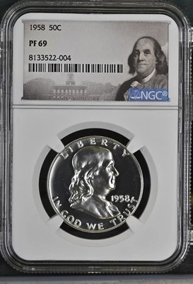 1958 Franklin Half Dollar 50C Proof NGC PF-69 Franklin Label - Image 1 of 4