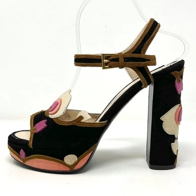 Prada Suede Floral Appliqué Platform Sandals – Size 39 - Image 1 of 4