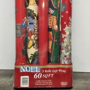 5 rotoli carta regalo Cleo Noel carta da imballaggio natalizia 60 piedi quadrati nuova vintage - Foto 1 di 3
